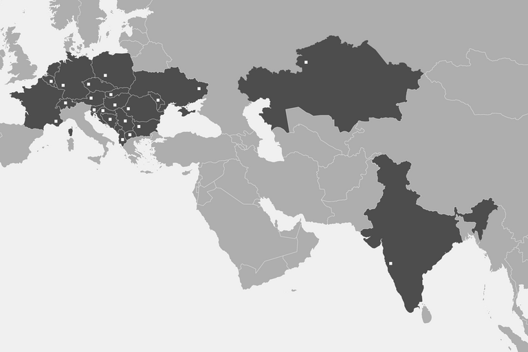 Ausschnitt einer Weltkarte mit Standorten der Hennlich Group